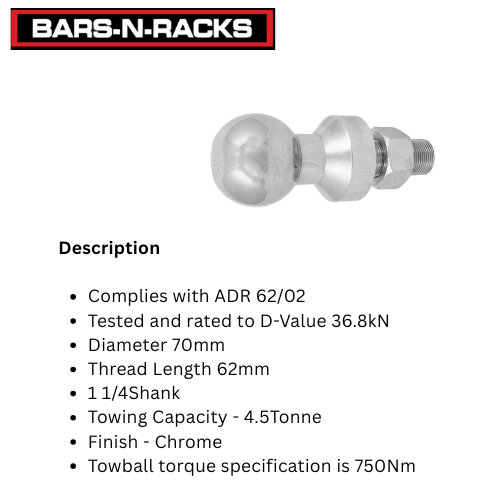 TAG 70mm Tow Ball (4.5T)