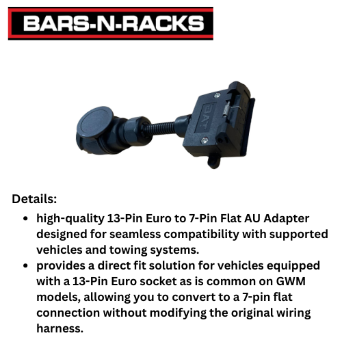 TAG Wiring Adaptor Plug (13 Pin Euro to 7 pin Flat) for GWM Cannon Alpha Ute (04/2024 - On), GWM Tank 300 (10/2022 - On)