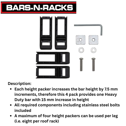 WHISPBAR HD HEAVY DUTY BAR HEIGHT PACKERS 15MM 4 PACKERS DURABLE BLACK