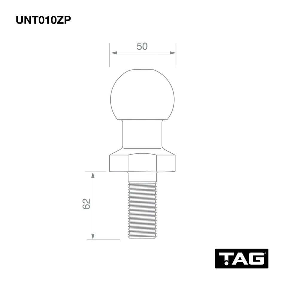 TAG Zinc Plated Tow Ball - 50mm, 3.5 tonne